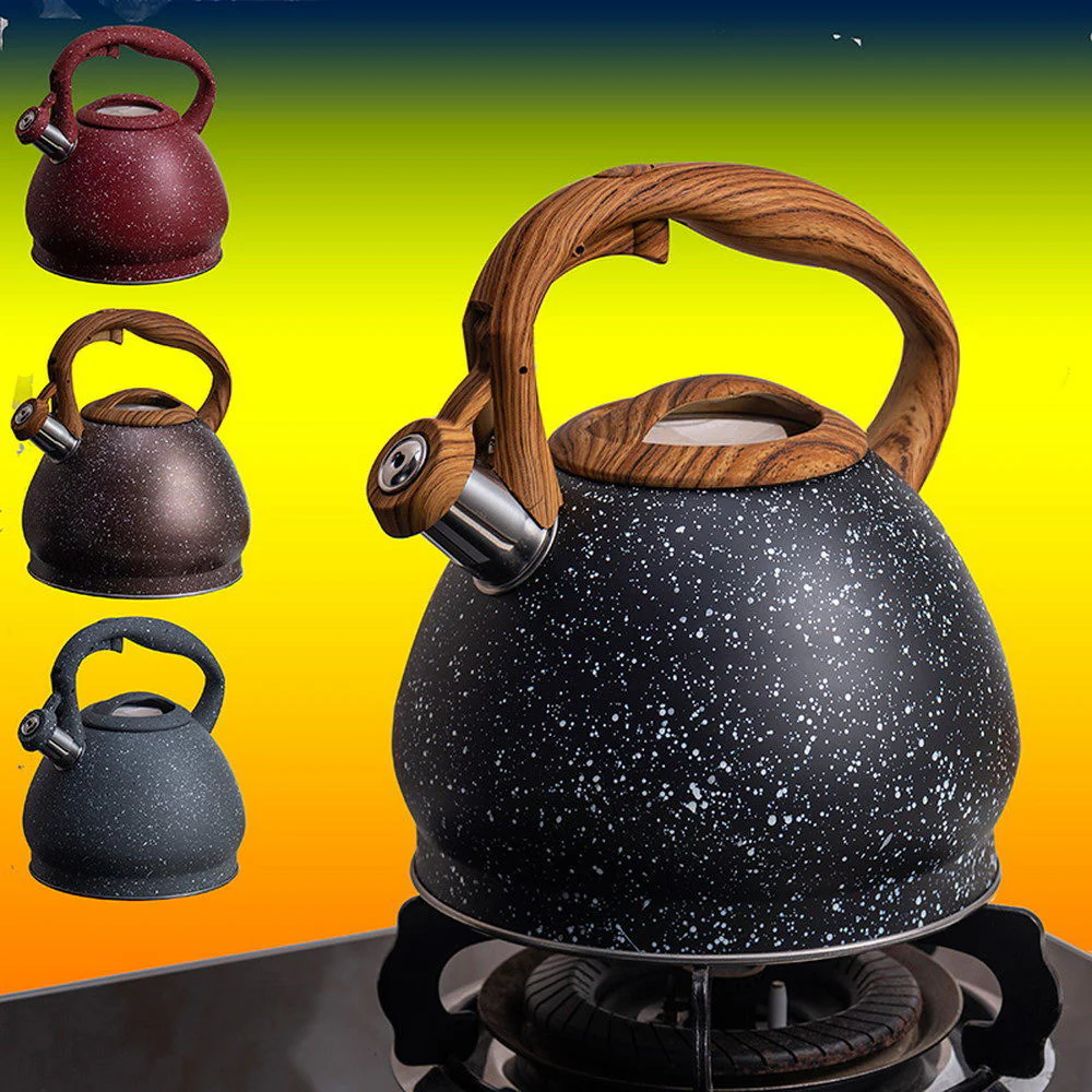 Stainless Steel One Touch Button Whistle Teapot with Anti Scalding Handle- Grey Texture - Image 14