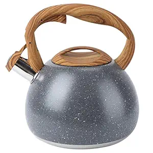 Stainless Steel One Touch Button Whistle Teapot with Anti Scalding Handle- Grey Texture - Image 2