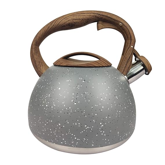 Stainless Steel One Touch Button Whistle Teapot with Anti Scalding Handle- Grey Texture - Image 5
