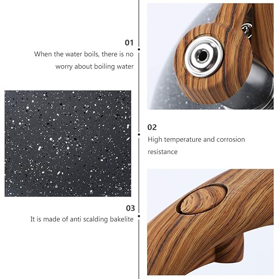 Stainless Steel One Touch Button Whistle Teapot with Anti Scalding Handle- Grey Texture - Image 8