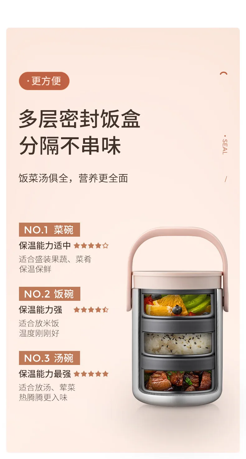 Thermal Insulated Lunch Box Stainless Steel5558(SA2405-46)-Brown - Image 2