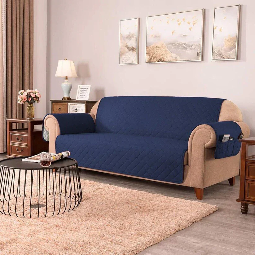 Ultrasonic Quilted Sofa Cover-Navy Blue