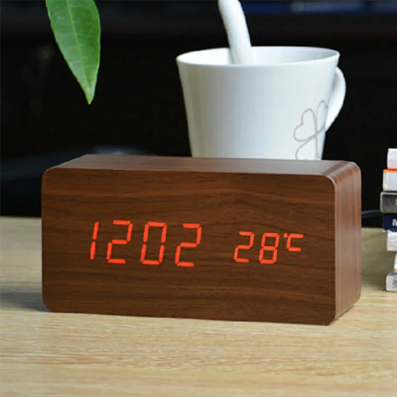 Wood Style Digital Clock(SA2405-228)-yellow(Red LED) - Image 3