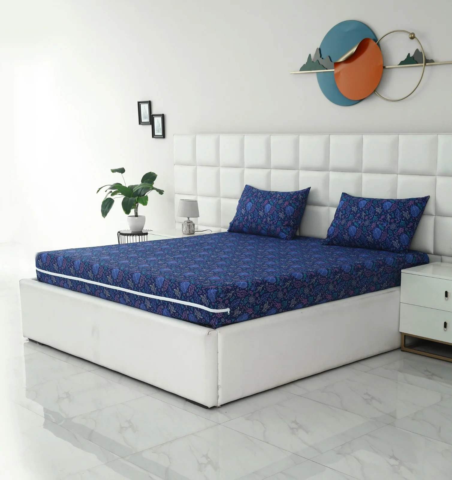 Zipper Mattress Cover Printed-Blue Lilly - Image 10