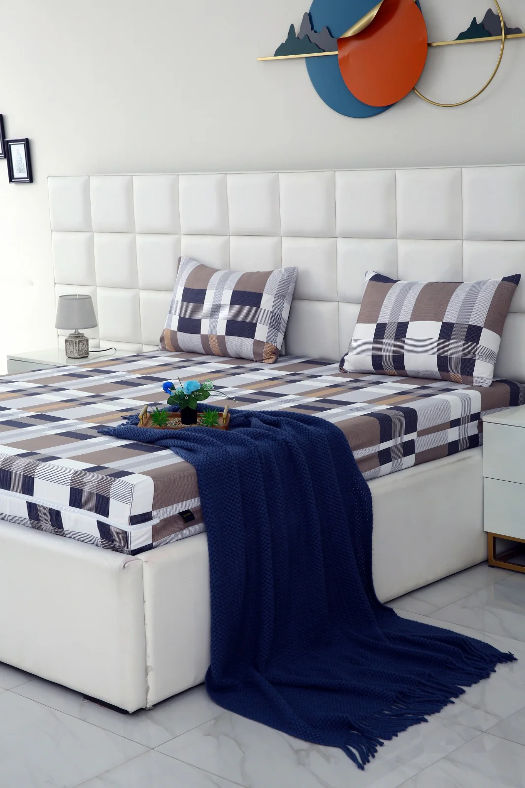 Zipper Mattress Cover Printed-Brown Check - Image 7
