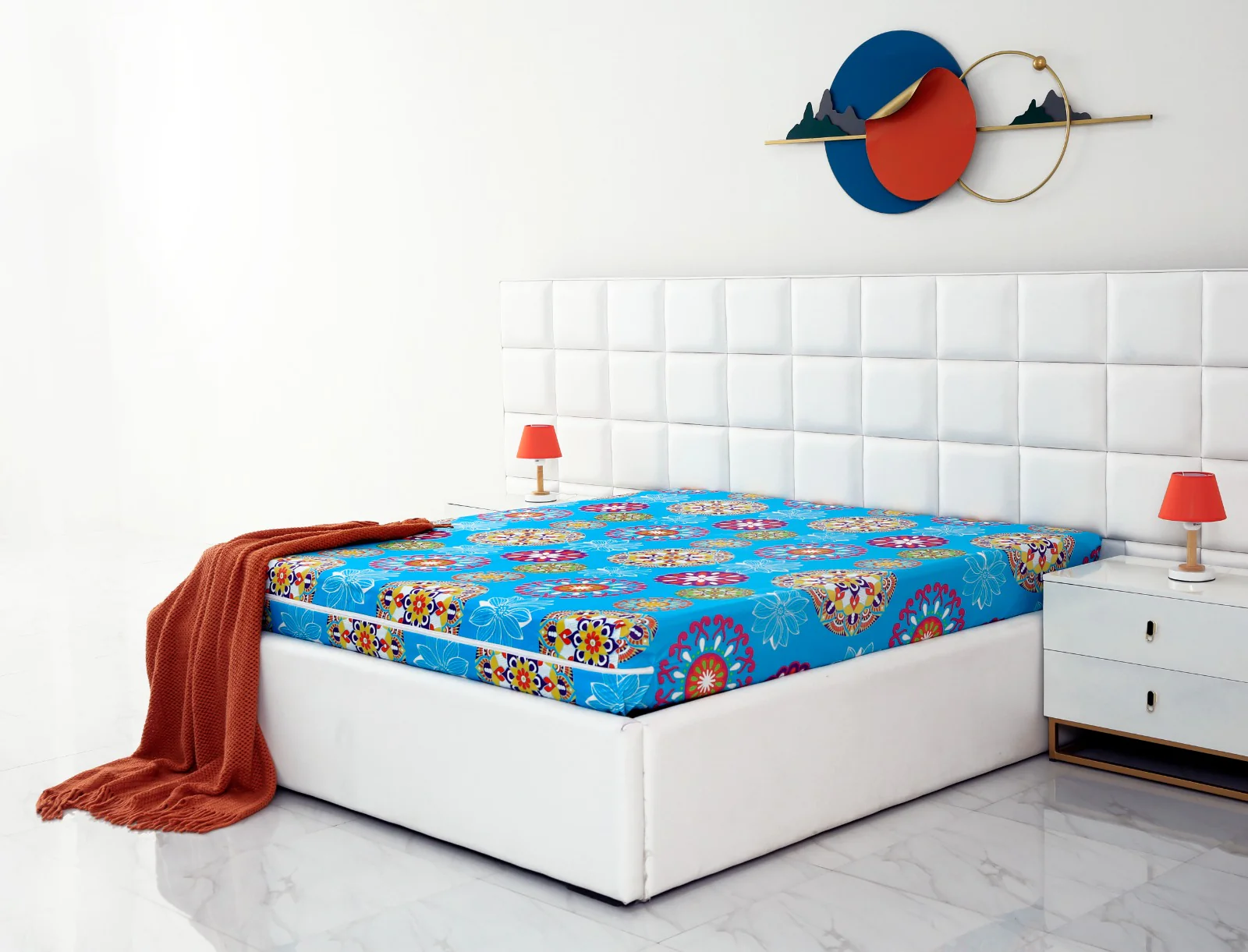 Zipper Mattress Cover Printed-Turquoise Flower - Image 2