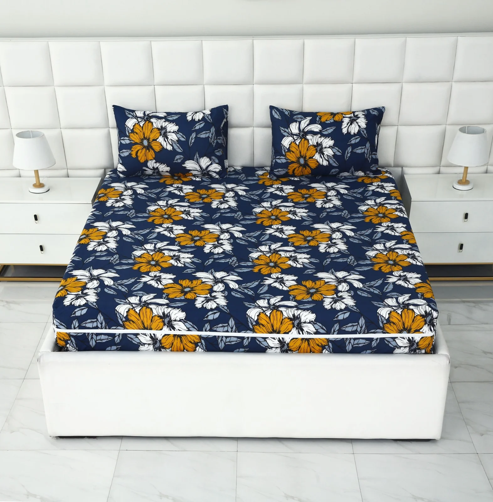 Zipper Mattress Cover Printed-White Flower - Image 3