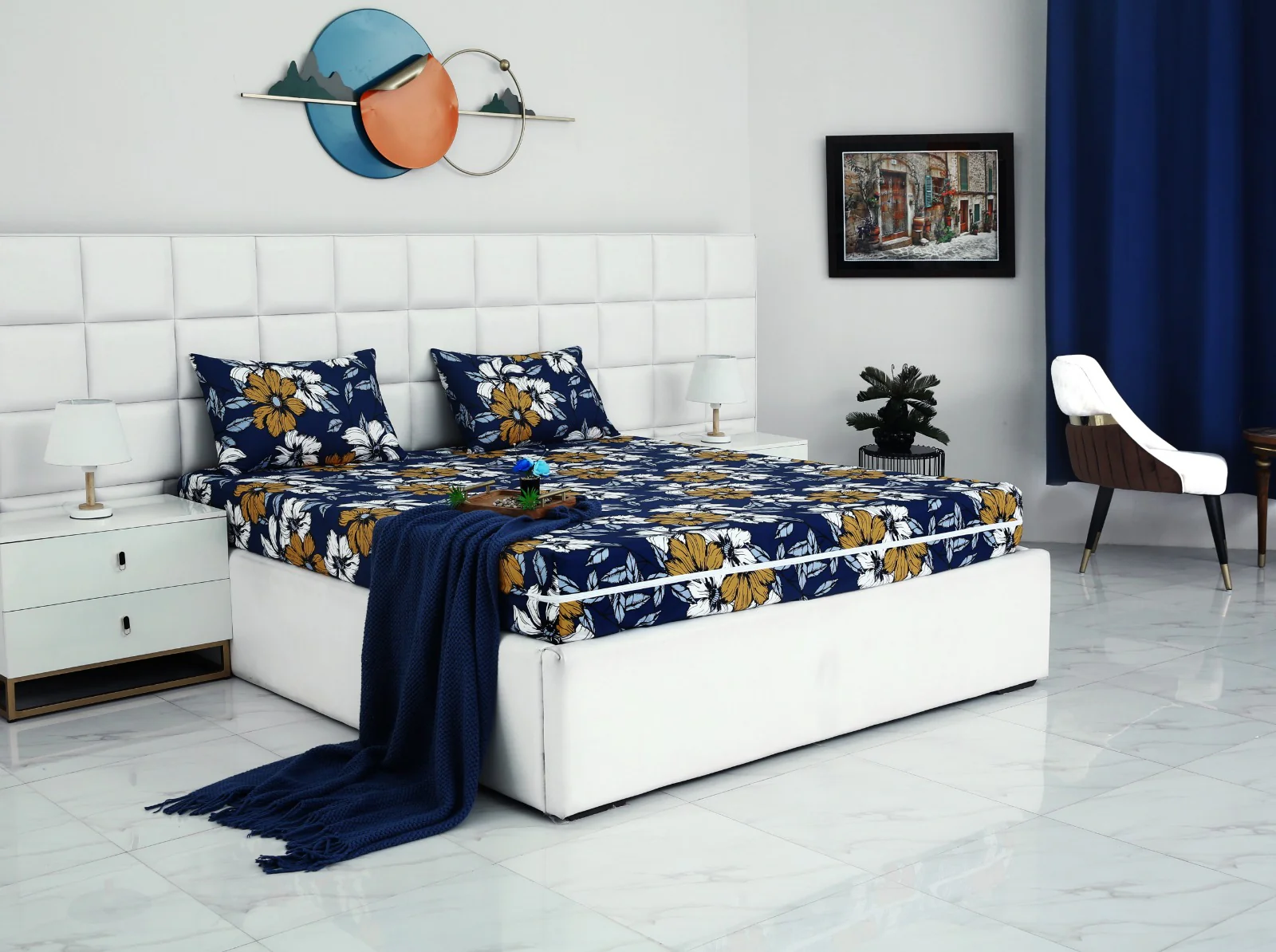 Zipper Mattress Cover Printed-White Flower - Image 6